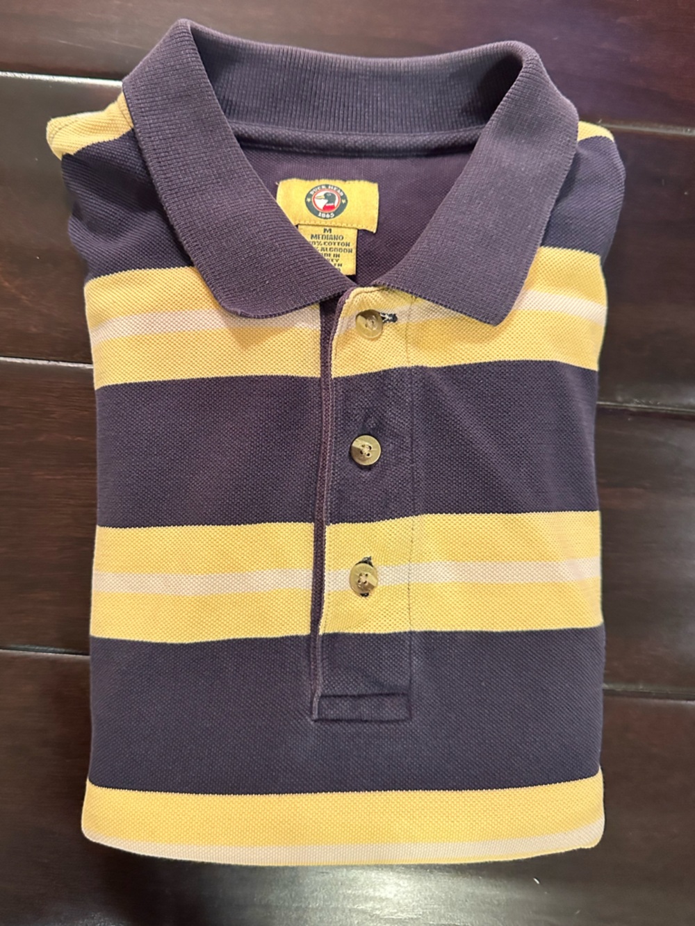 Vintage Duck Head M Striped Polo Shirt in Navy and Yellow